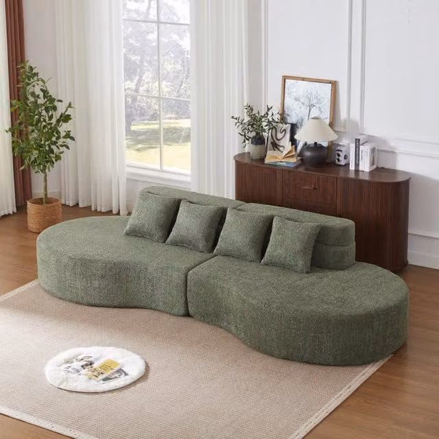 Divano modulare MIVRAY a 2 elementi in schiuma con rivestimento in tessuto verde dal design moderno per il tuo soggiorno