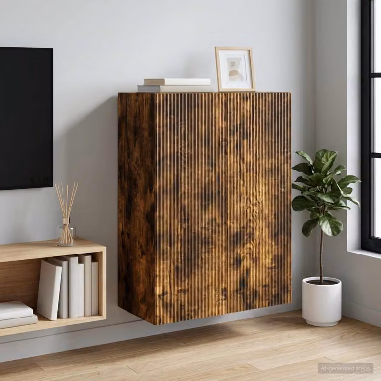 Mobiletto a muro vidaXL moderno in legno marrone con illuminazione LED L: 66 cm, P: 34,5 cm, H: 90 cm