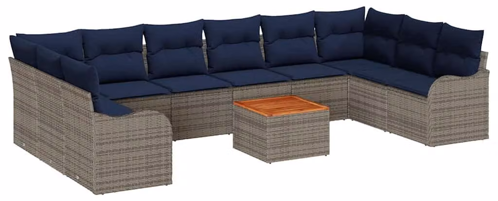 Set di divani da giardino, 10 pezzi, grigio, in rattan sintetico
