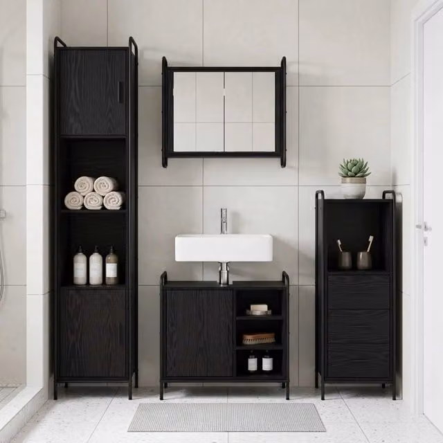 Set di Armadi da Bagno 3 pz Rovere Nero 40 x 36 x 109,5 cm 3444531