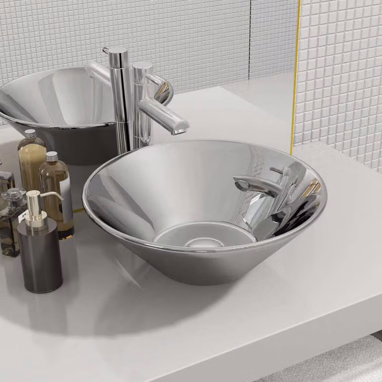 The Living Store Lavabo 42 x 14 cm in Vetroceramica argento