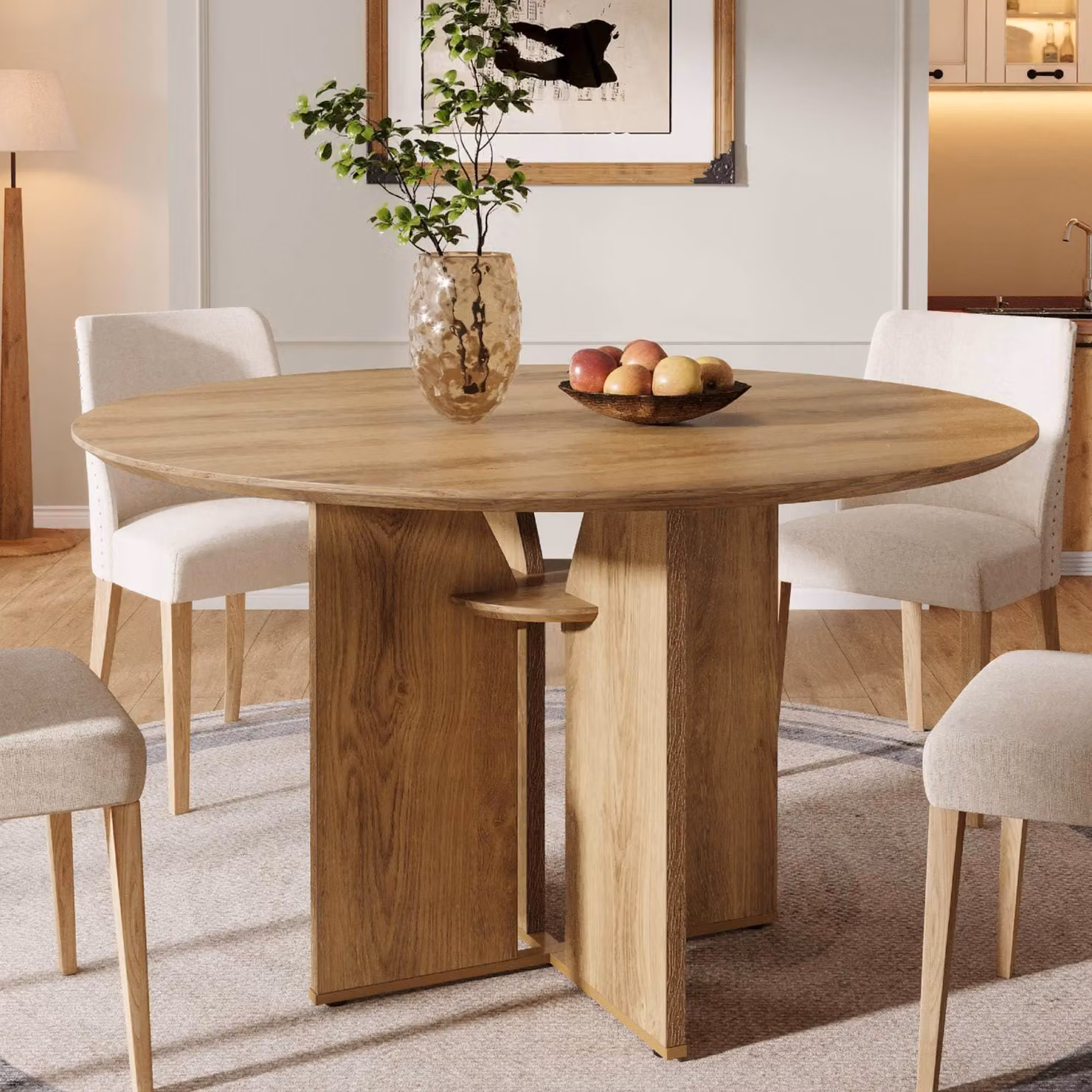 Tribesigns tavolo da pranzo rotondo, 100 cm tavolo da cucina in stile rustico con ripiano e robusta base a X per sala da pranzo, soggiorno e cucina, marrone