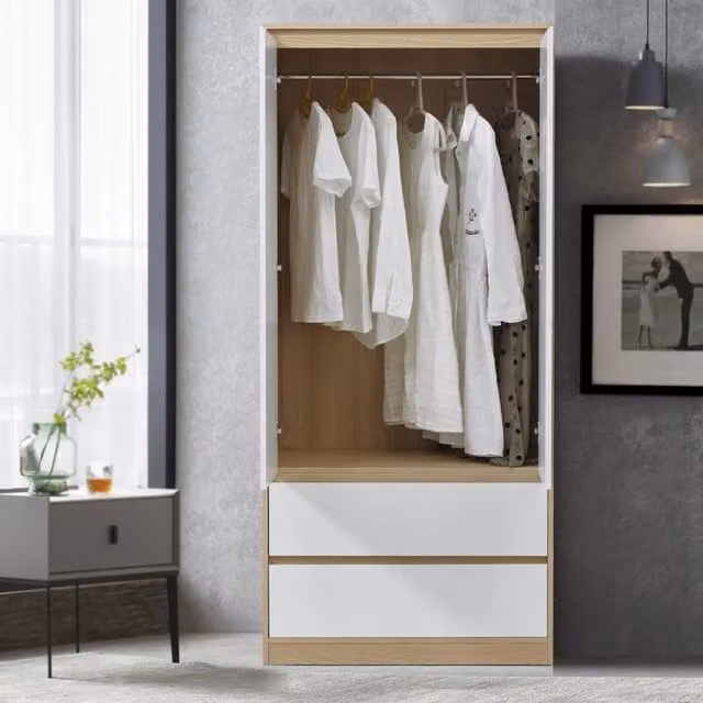 Armadio Guardaroba Bastheim con Cassetti 176 x 80 x 52 cm Effetto Rovere [en.casa]