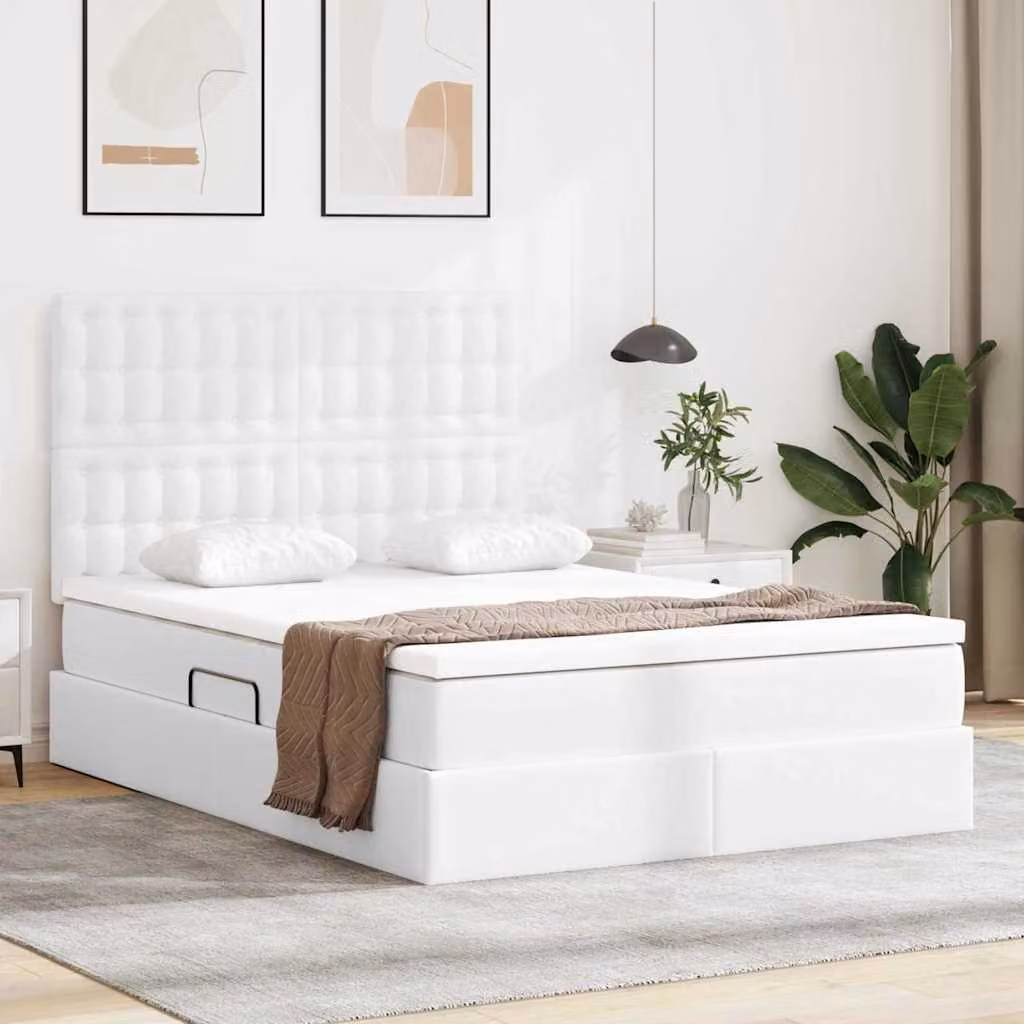 Letto con contenitore vidaXL in pelle sintetica bianco, L 140 x P 190 cm