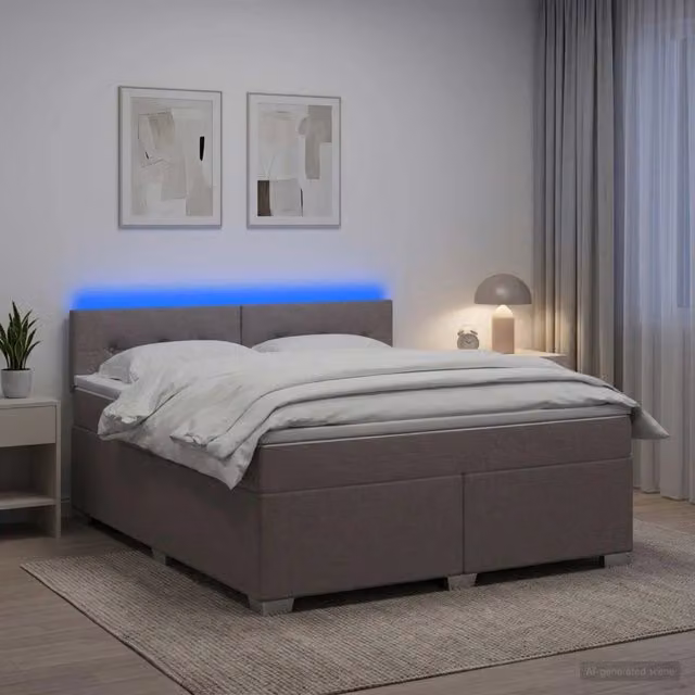 Letto con Box Spring, Materasso Ibrido e Illuminazione LED vidaXL, Colore Tortora, L/P/H: 160 x 200 cm