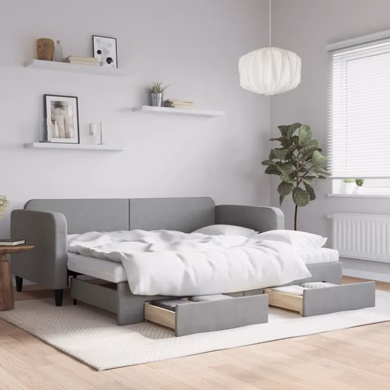 Maison Exclusive - Divano letto estraibile con cassetti, grigio chiaro, 90x200 cm, tessuto