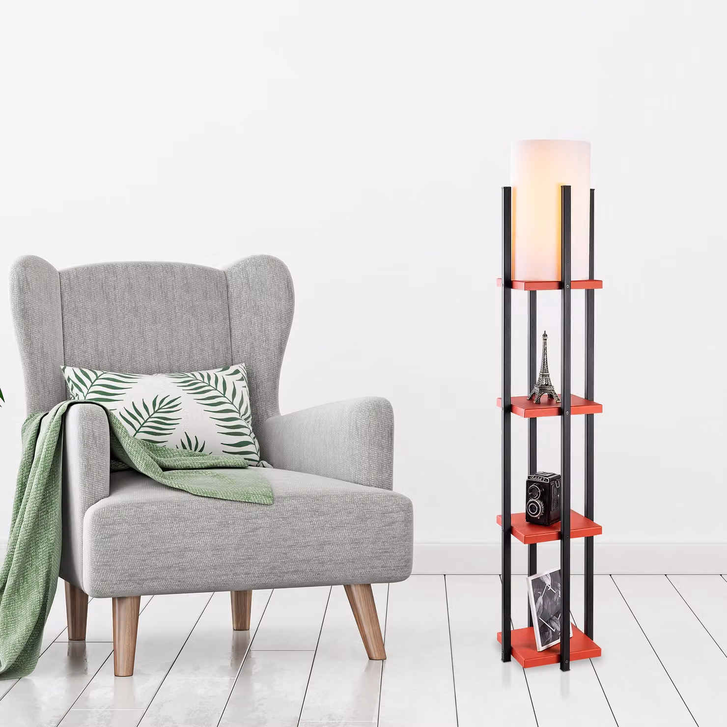 Opviq, 7117- 7117LMP, nero, rosso, lampada da terra, 25 x 25 x 130 cm, corpo in metallo