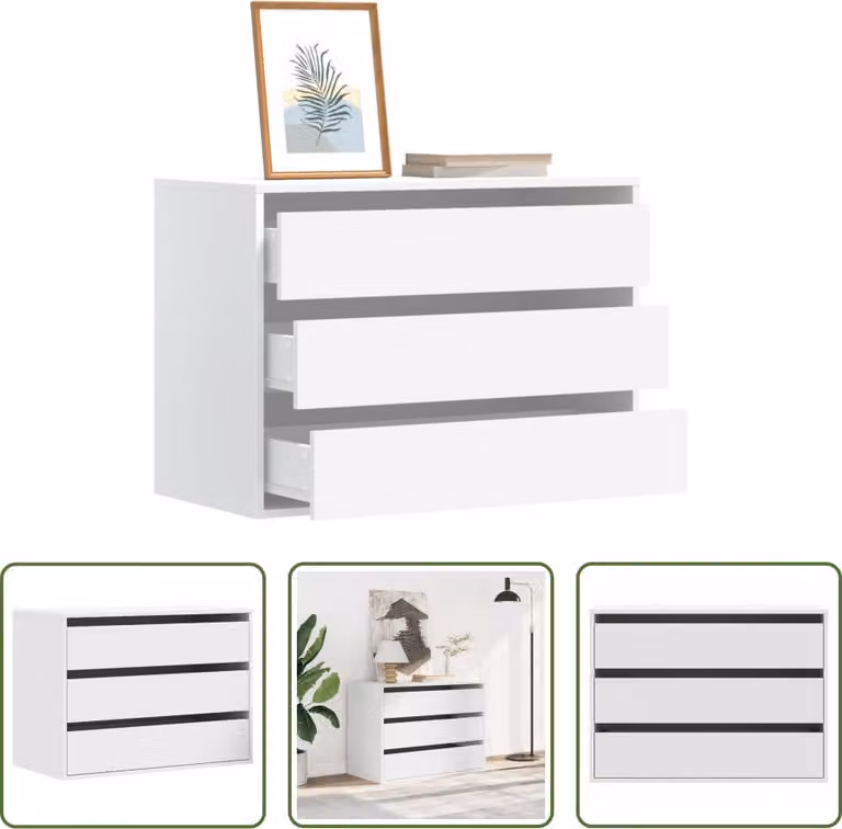 The Living Store Cassettiera bianca 80x41x58 cm in materiale ligneo