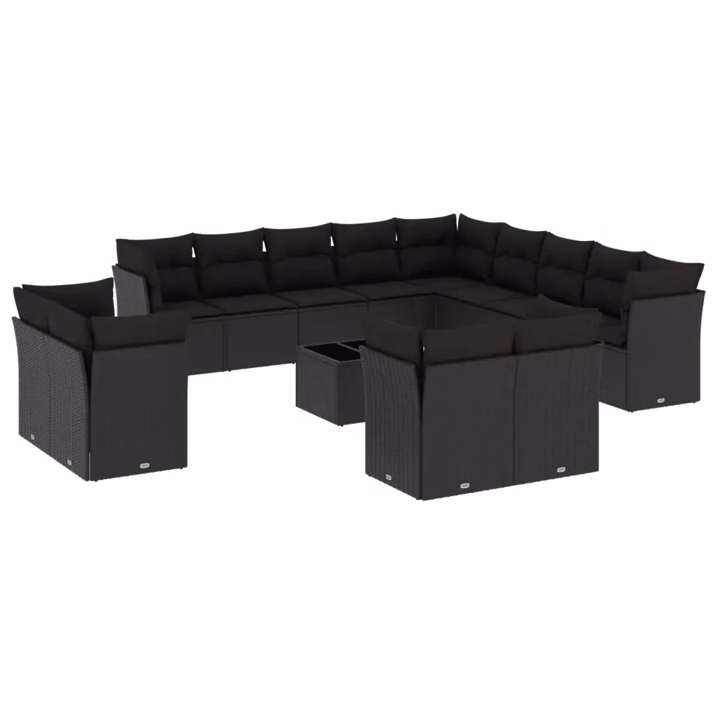 Set di Divani da Giardino a Forma di U VIDAXL in Polyrattan Nero con 14 Cuscini – 2
