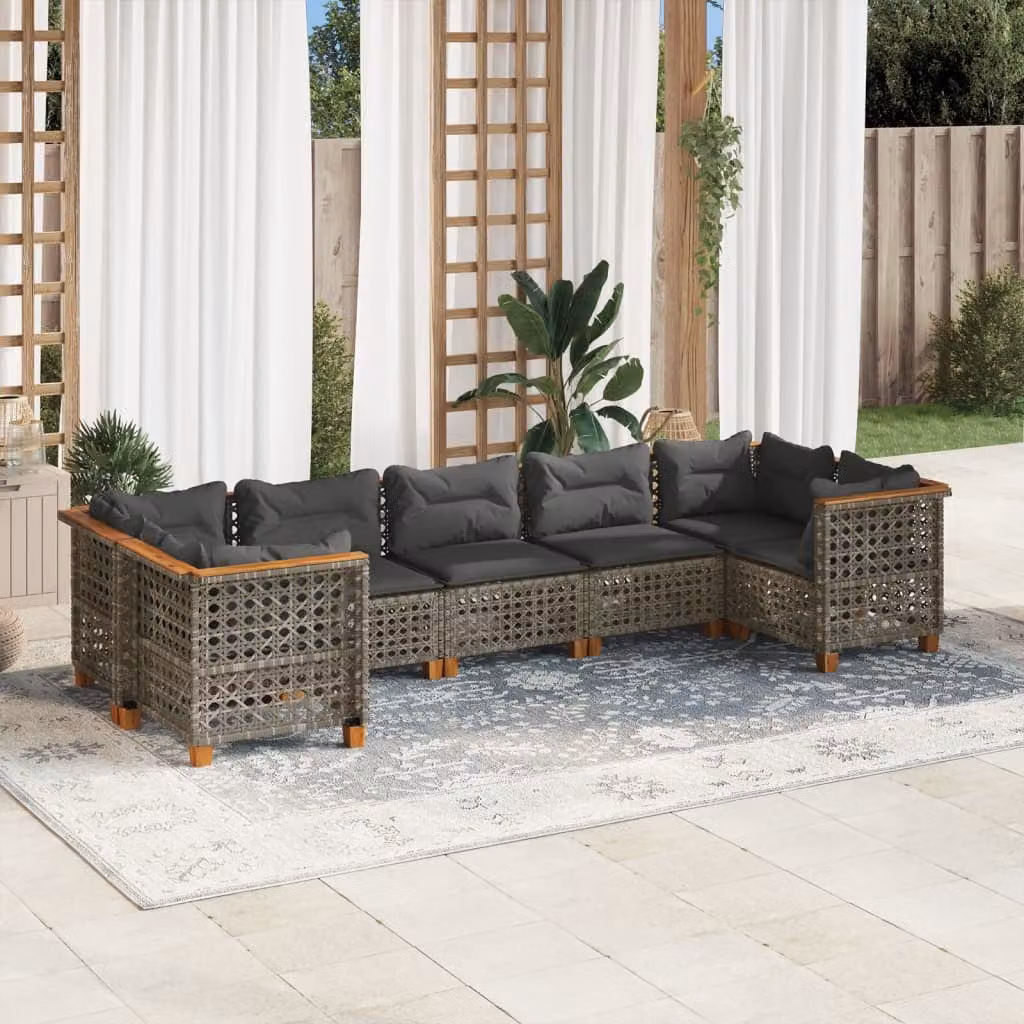 Set di divani da giardino vidaXL in polyrattan grigio con cuscini, componibile a forma di L per esterno – 1
