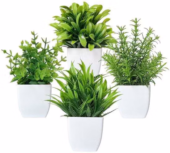 Composizione di piante artificiali a manutenzione zero - 4 pezzi - Prato verde - Mobili da giardino in plastica di prima qualità