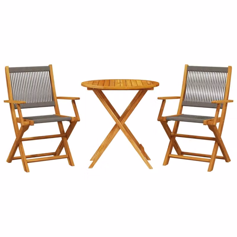 Set da Bistrot 3pz Grigio in Polipropilene e Legno Massello
