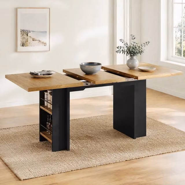 Tavolo allungabile Mivray moderno in MDF con ripiani laterali e vano integrato, colore marrone, L: 120-160 cm, P: 80 cm, H: 75 cm
