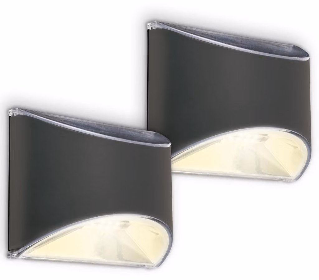 2 luci da parete solari a LED, colore antracite, con 4 LED