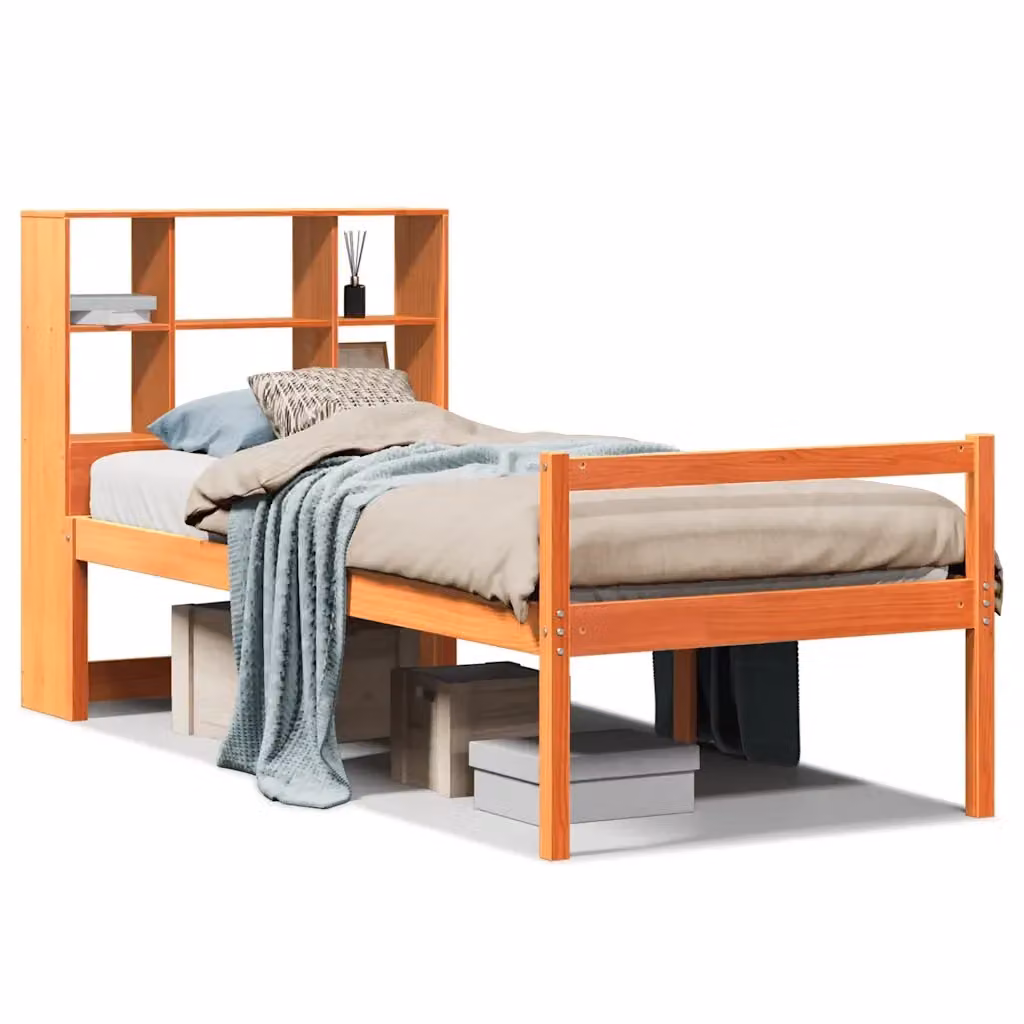 Letto Libreria VIDAXL in Legno di Pino Marrone Cera con Ripiani Laterali L/P/H: 190 x 81 x 110 cm – 2