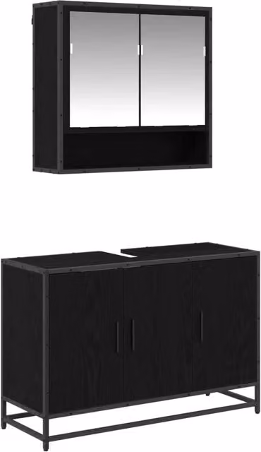 Set di mobili per il Bagno | Armadio da bagno 2 pz Rovere Nero Legno multistrato