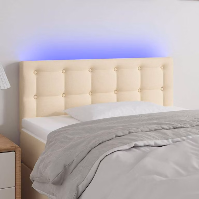 Testiera per letto vidaXL in tessuto beige con illuminazione LED e porta di ricarica USB, L: 80 cm, P: 5 cm, H: 78-88 cm