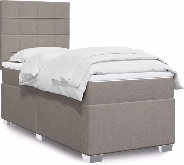 Letto Ibrido vidaXL con Giroletto a Molle e Materasso in Tessuto, Colori Beige, Bianco e Grigio, L/P: 100 x 200 cm