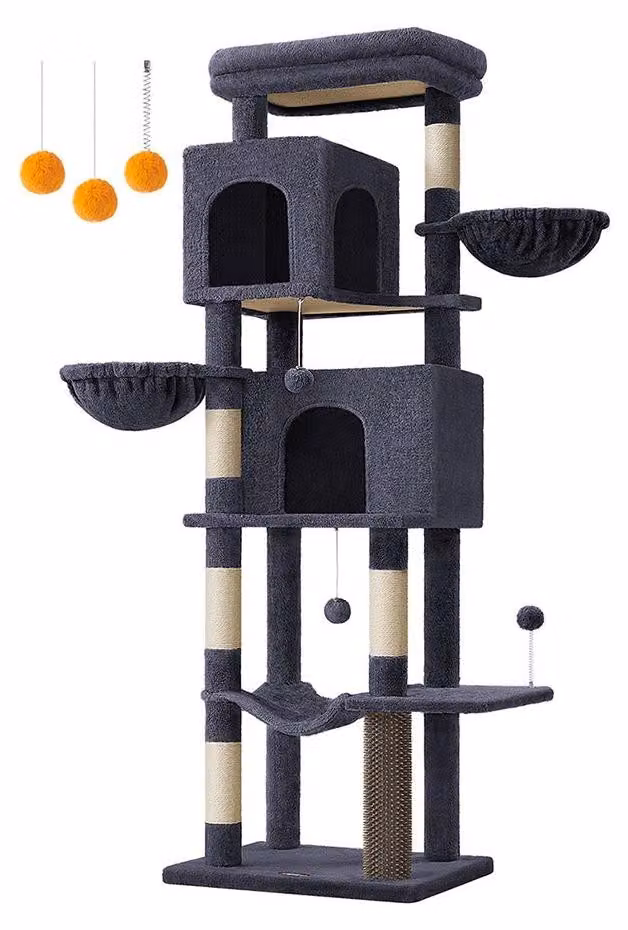 Albero per gatti – Albero per graffiare – 3 livelli – Rivestito in peluche e sisal – Dimensioni: 57 x 45 x 175 cm