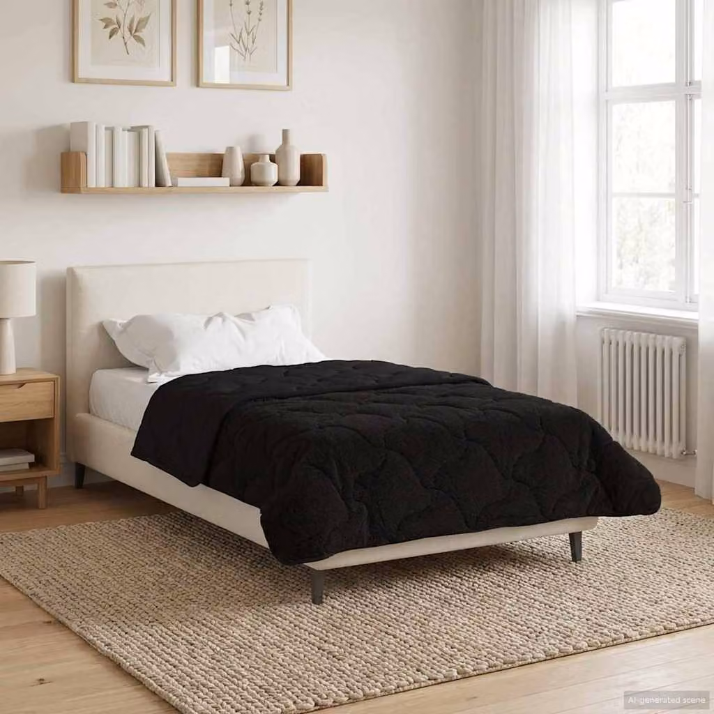 Piumone Completo Annuale Trapuntato vidaXL in Microfibra Reversibile e Traspirante, Nero, L 135 x P 200 cm