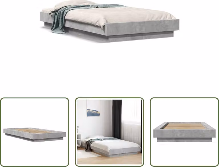 The Living Store Struttura per letto in cemento grigio 90x200 cm Materiale a base di legno