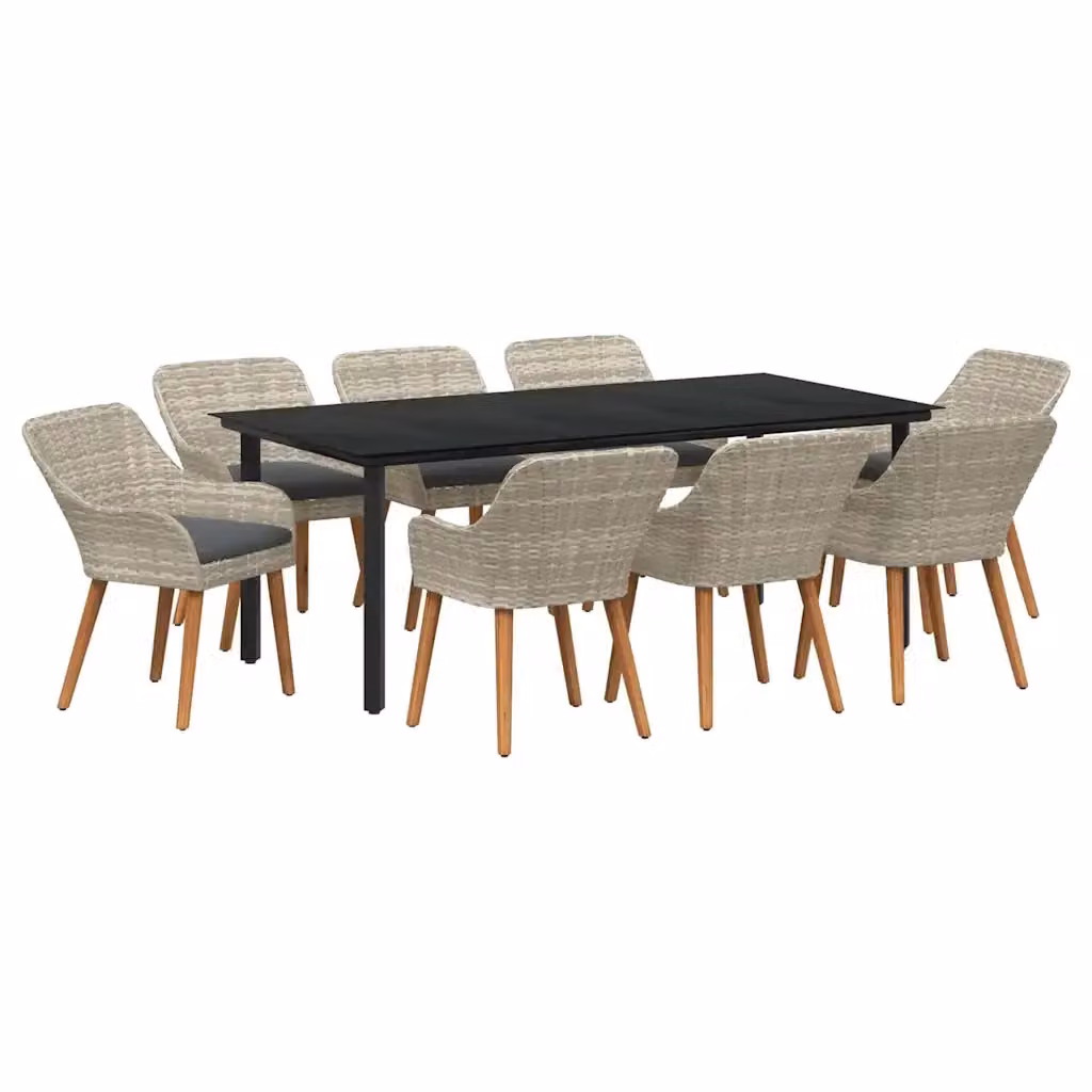 Set da pranzo per giardino e terrazza vidaXL in polyrattan grigio chiaro, 9 pezzi – 2