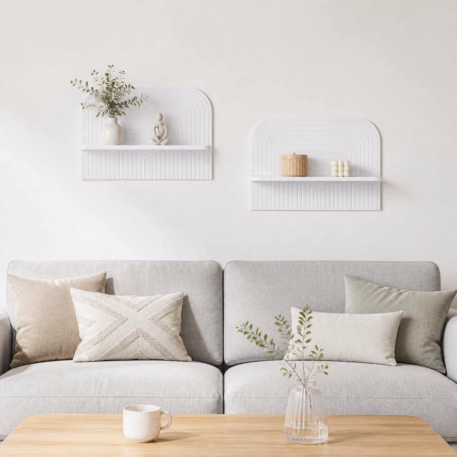 Set di 2 Scaffali da parete vidaXL Bianco Lucido L 60 cm x P 13,5 cm x H 37,5 cm