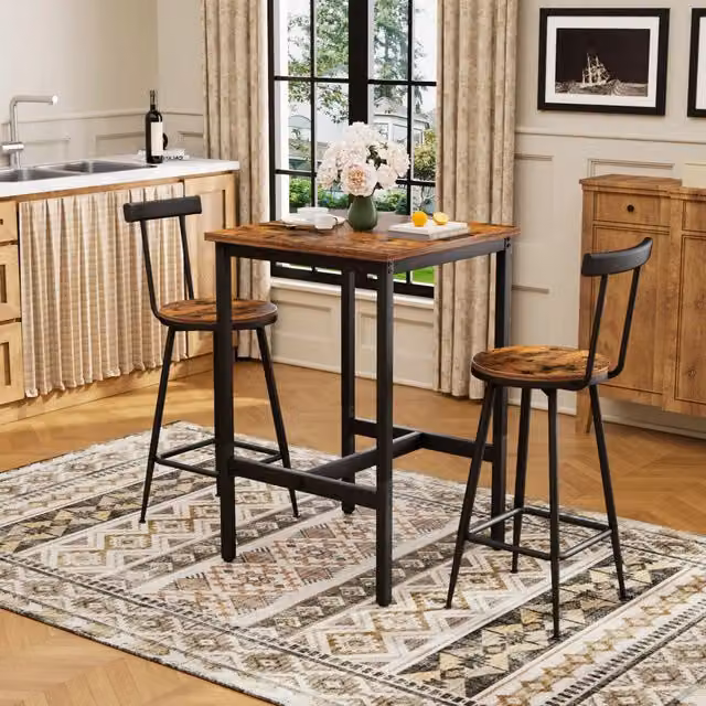 Set Tavolo Alto e Sgabelli Industrial ¨C Xylo ¨C Piano Legno, Struttura Metallo, 60x60x90 cm