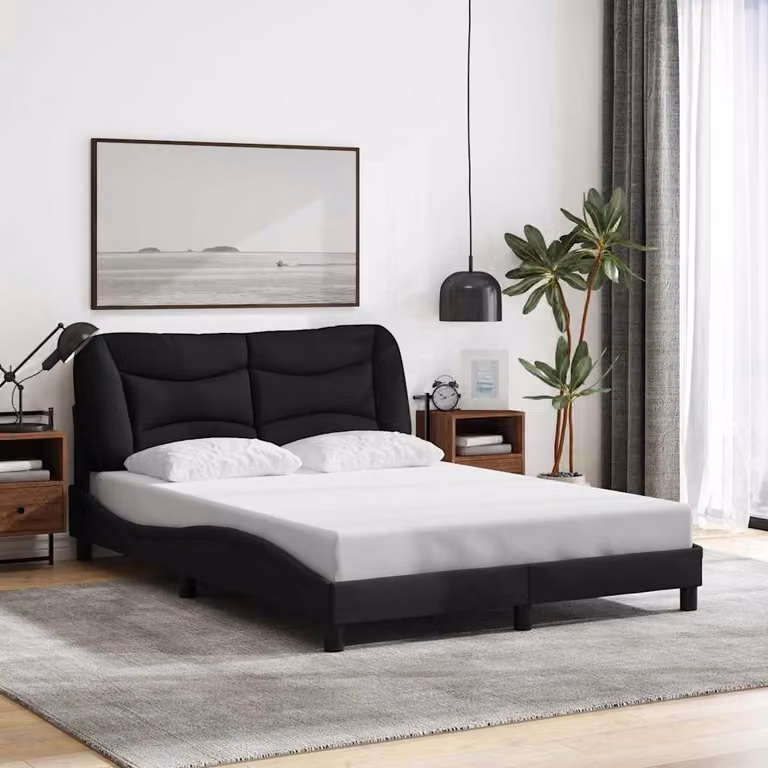 vidaXL Giroletto Hvar senza Materasso in Tessuto Nero L 120 x P 200 cm