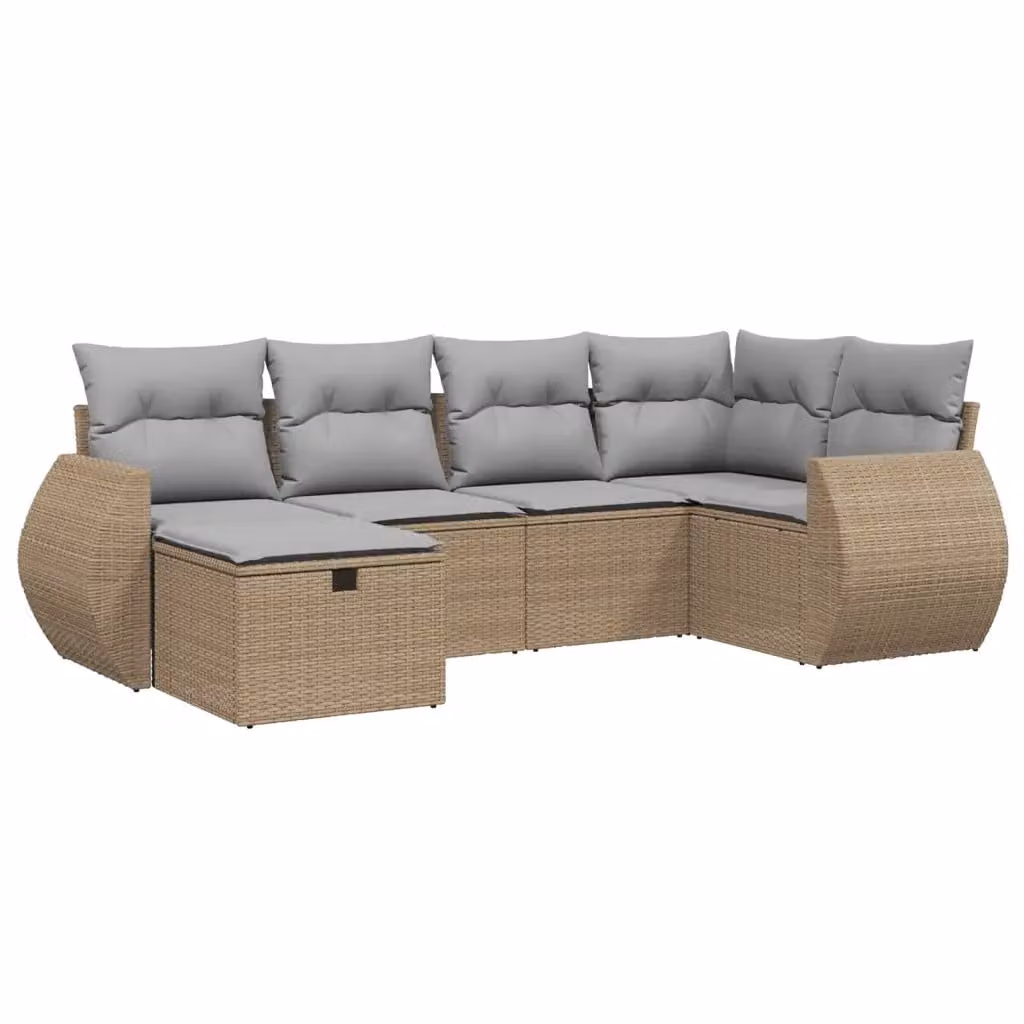 vidaXL Set Divano da Giardino a L 6 pz in Polyrattan con Cuscini Beige e Grigio – 2
