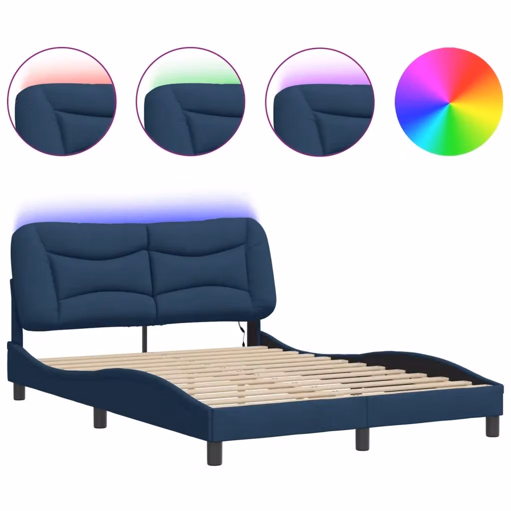 Letto contenitore Hvar blu con illuminazione LED e porta USB vidaXL L 140 cm x P 200 cm in tessuto – 2