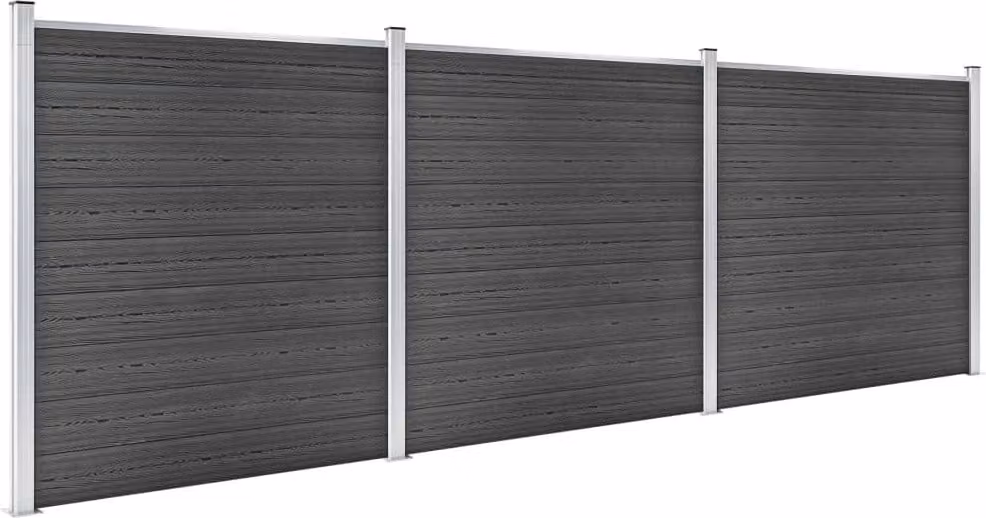 Set Pannelli di Recinzione in WPC 526x186 cm Nero