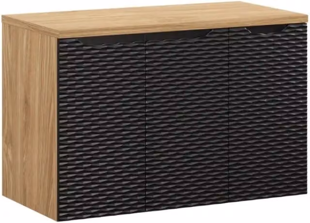 Set da bagno YOKA nero: mobile sotto lavabo con armadietti 90cm + piano lavabo