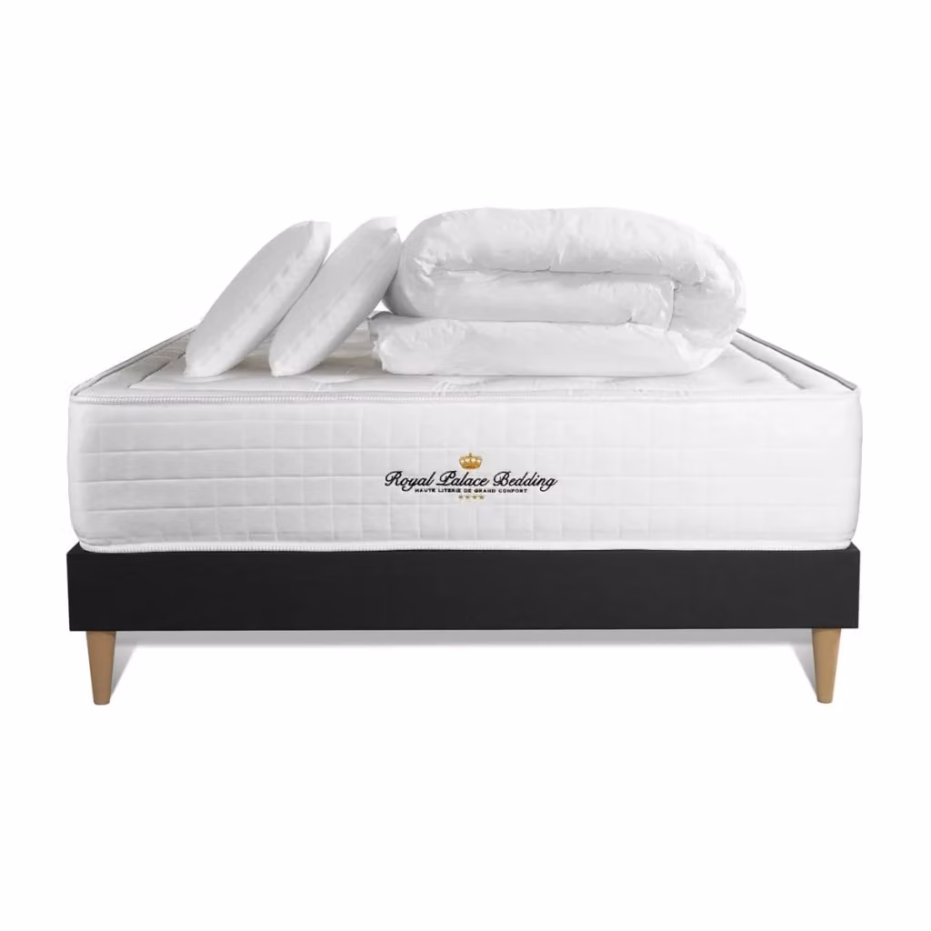 Set letto completo Buckingham Royal Palace Bedding bianco con materasso in memory foam, box spring con doghe, 2 cuscini e piumino, dimensioni 200x200 cm – 2