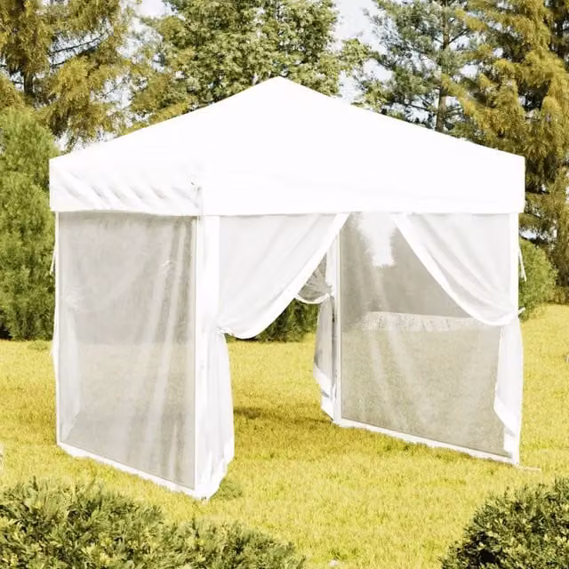 Tenda Gazebo Pieghevole per Feste con Pareti Laterali Design In, Colore Bianco, L/P: 2 x 2 m