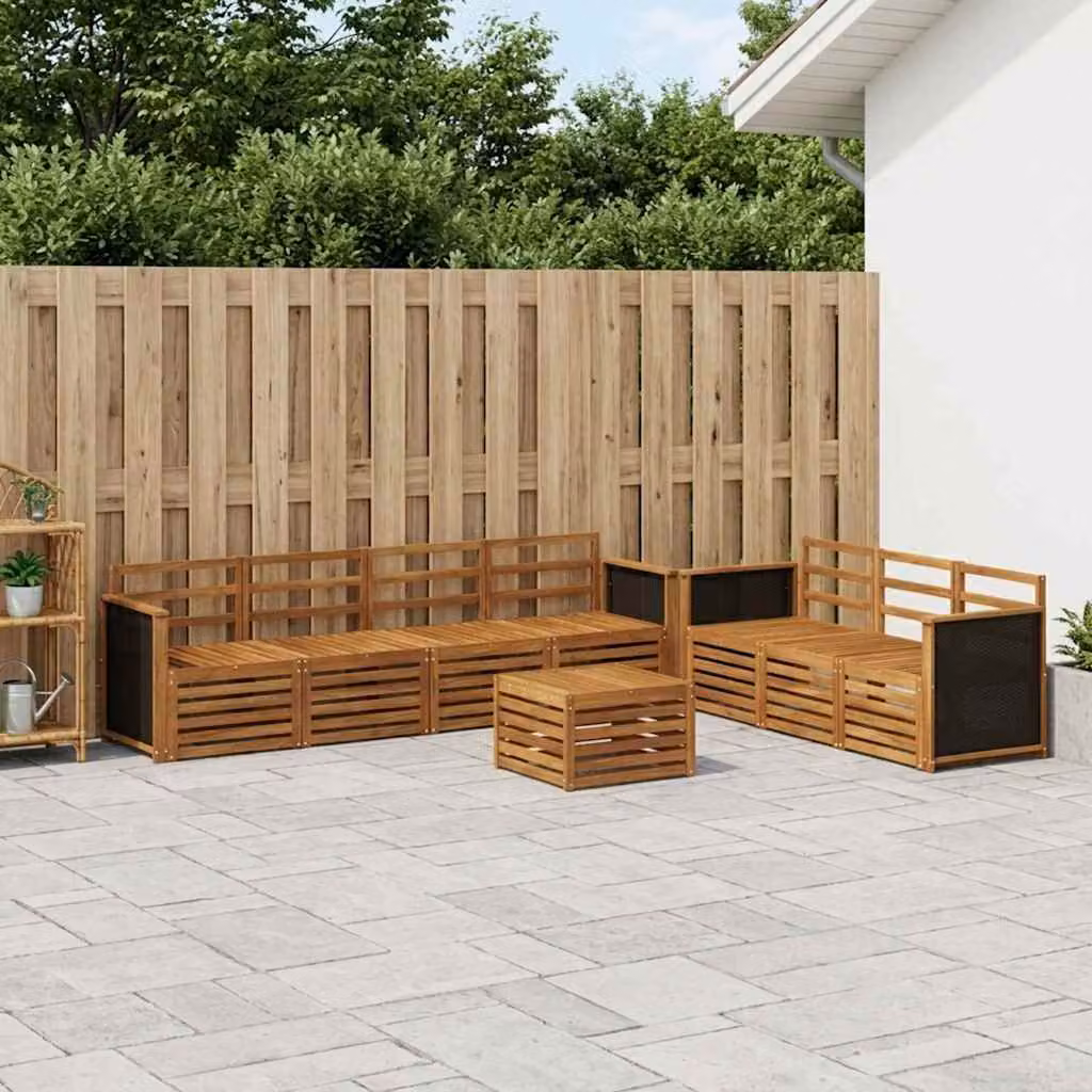 Set di divani da giardino vidaXL in legno di acacia massello marrone con 8 pezzi e cuscini inclusi