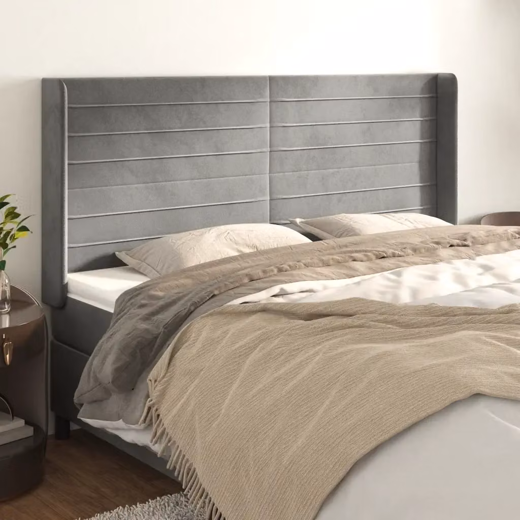 Testiera ad orecchio in velluto grigio chiaro DESIGN IN, L: 163 cm, P: 16 cm, H: 118/128 cm – 2