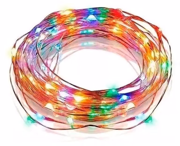 Catena luminosa a LED, 4 metri, filo di rame, RGBY, alimentazione a batteria
