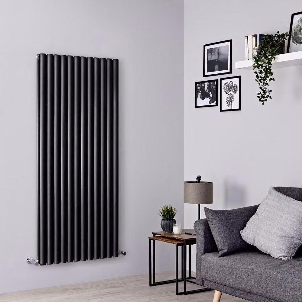 Radiatore di Design Verticale Doppio - 1940W - 1600mm x 708mm - Nero - Colonne Ovali
