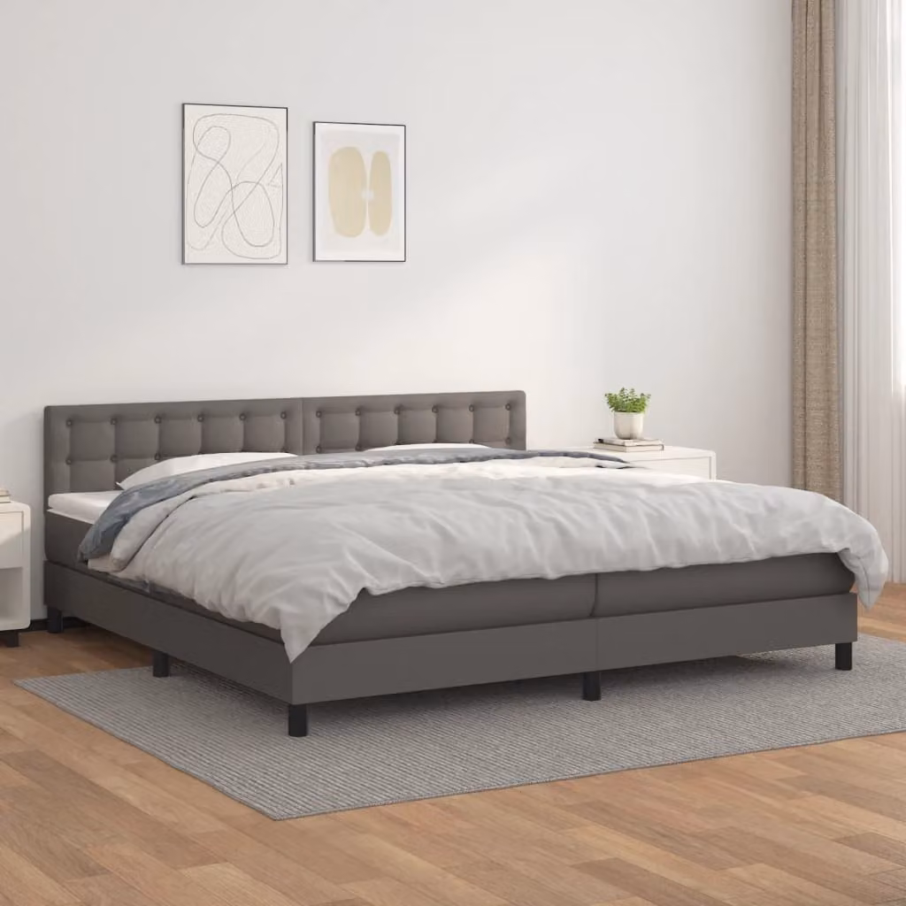 vidaXL Letto Ibrido con Giroletto a Molle e Materasso in Similpelle Grigio, L/P/H: 200 x 200 x 88 cm