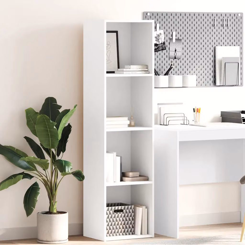 Libreria bianca vidaXL in legno e MDF con pannello posteriore, design minimalista, L 40 cm x P 30 cm x H 152 cm
