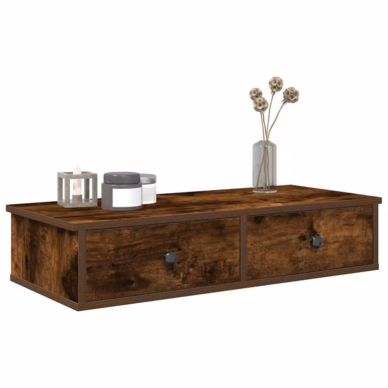 Scaffale a Parete con Cassetti vidaXL in MDF Colore Marrone L: 80 cm, P: 31 cm, H: 17 cm
