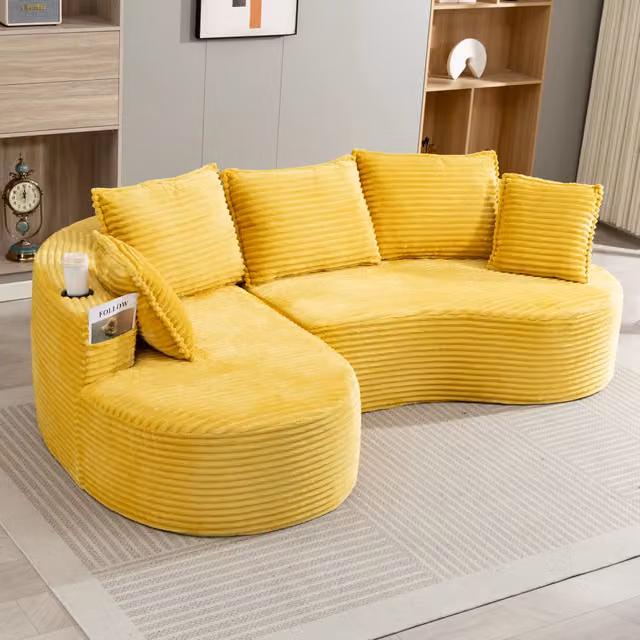 Divano Bogesofa in Tessuto a Coste ¨C MINIMAL ¨C Morbido, con Portabicchieri e Tasca, Cuscini Inclusi