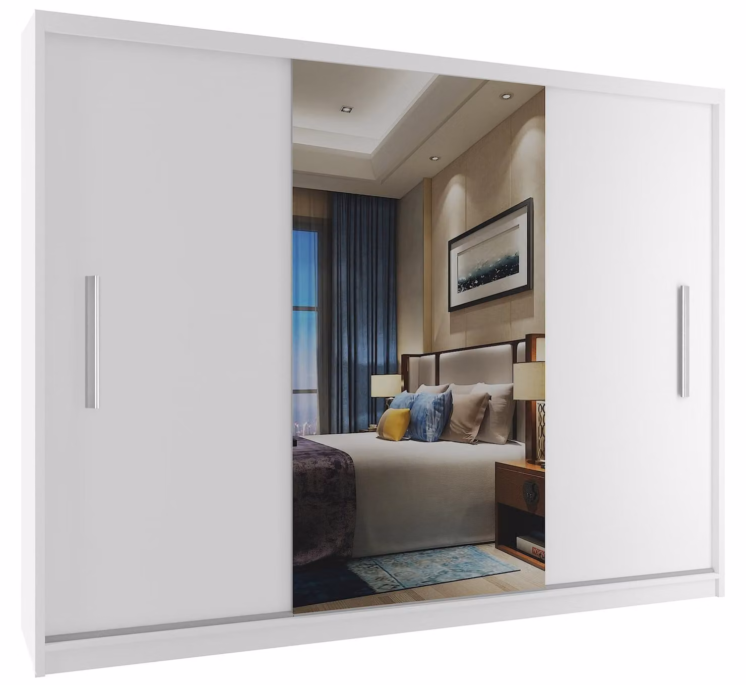 BELINI Verona, armadio scorrevole da 232 cm, bianco opaco - armadio con specchio e asta appendiabiti, ideale per la camera da letto