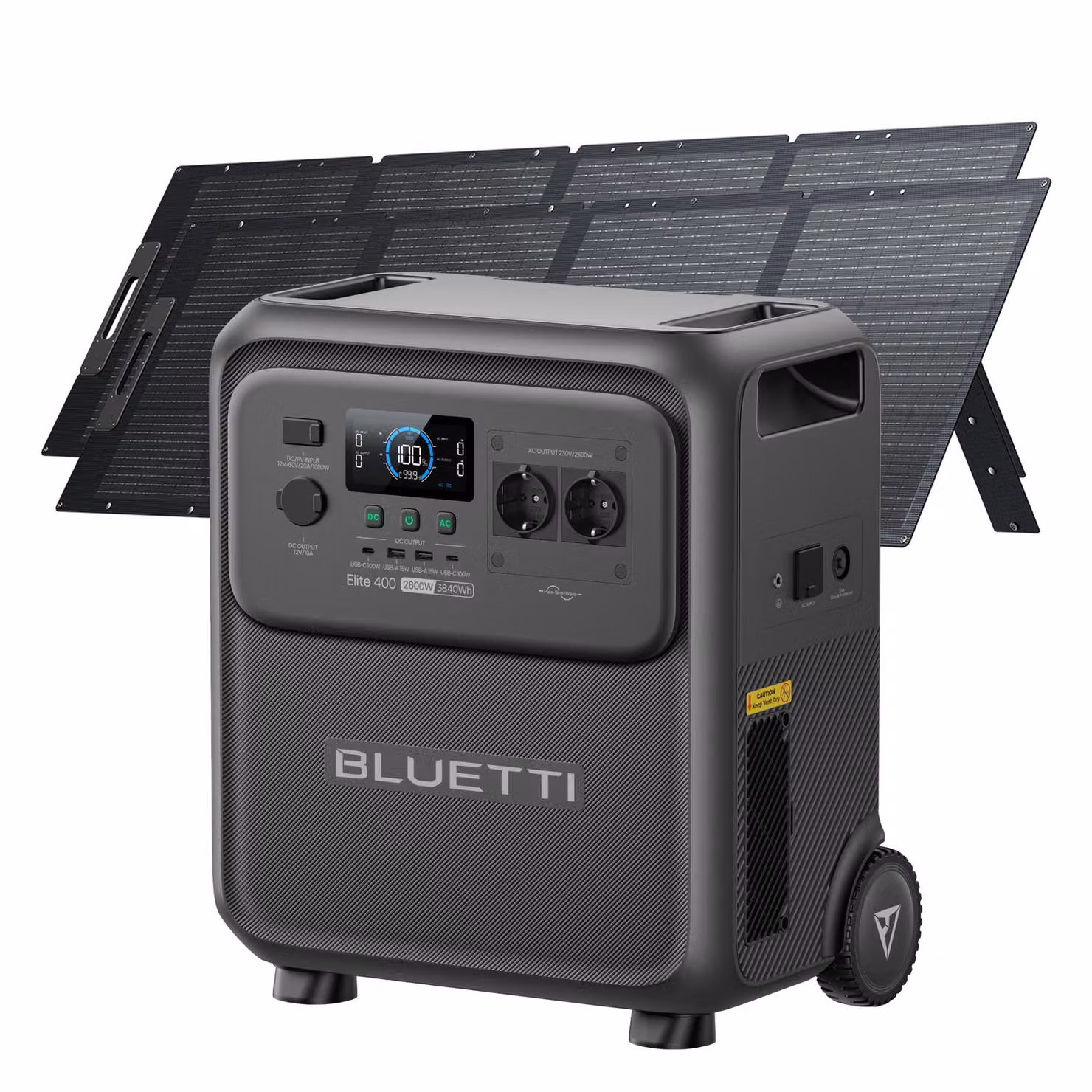 Generatore portatile BLUETTI Elite 400 con 2 pannelli solari da 200 W, batteria di riserva da 3840 Wh con ruote, generatore solare per il campeggio, offline