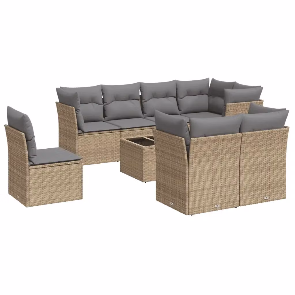 vidaXL Set Divano da Giardino a L in Polyrattan con Cuscini Beige e Tavolino da Esterno 9 pz – 2