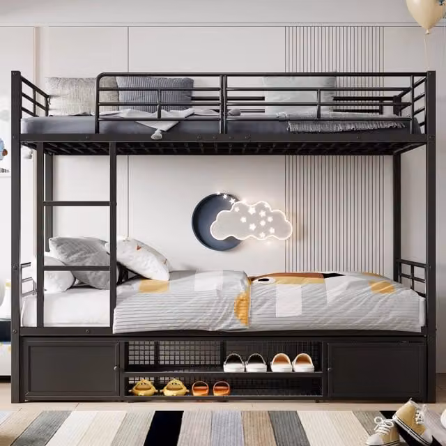 letto a castello metallo nero 90 x 200 cm