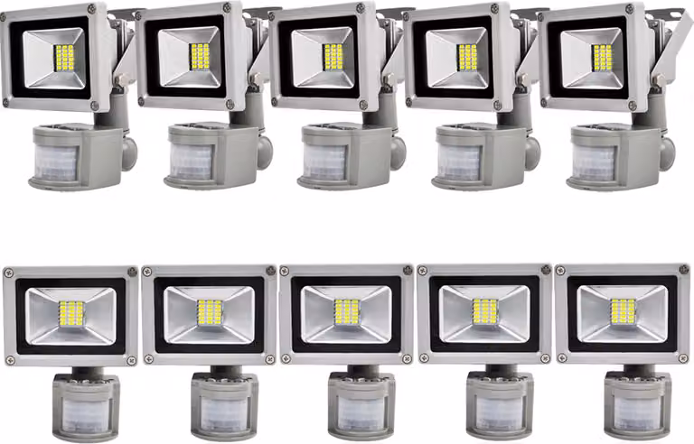 Greenmigo 10x 20W SMD Proiettore con sensore di movimento, faretto LED bianco freddo, IP65, impermeabile, lampada LED, applique, illuminazione diffusa, illuminazione da esterno, lampada da giardino LED, faretto da esterno