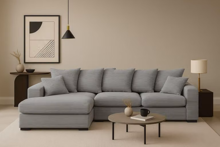 Kaiser Möbel Divano ad angolo con funzione letto e box letto, Divano a L, Divano a L in tessuto Gabon Zoom Grigio Ottomana sinistra