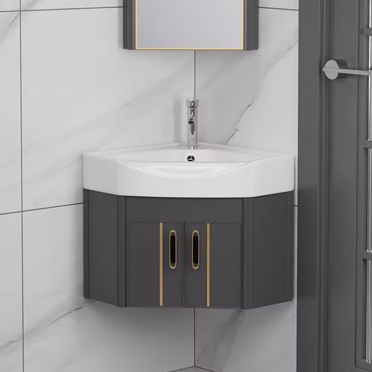 Lavabo da parete in Vetroceramica con mobile sottolavabo e rubinetteria, dimensioni 48x53x43 cm, ideale per bagni di servizio